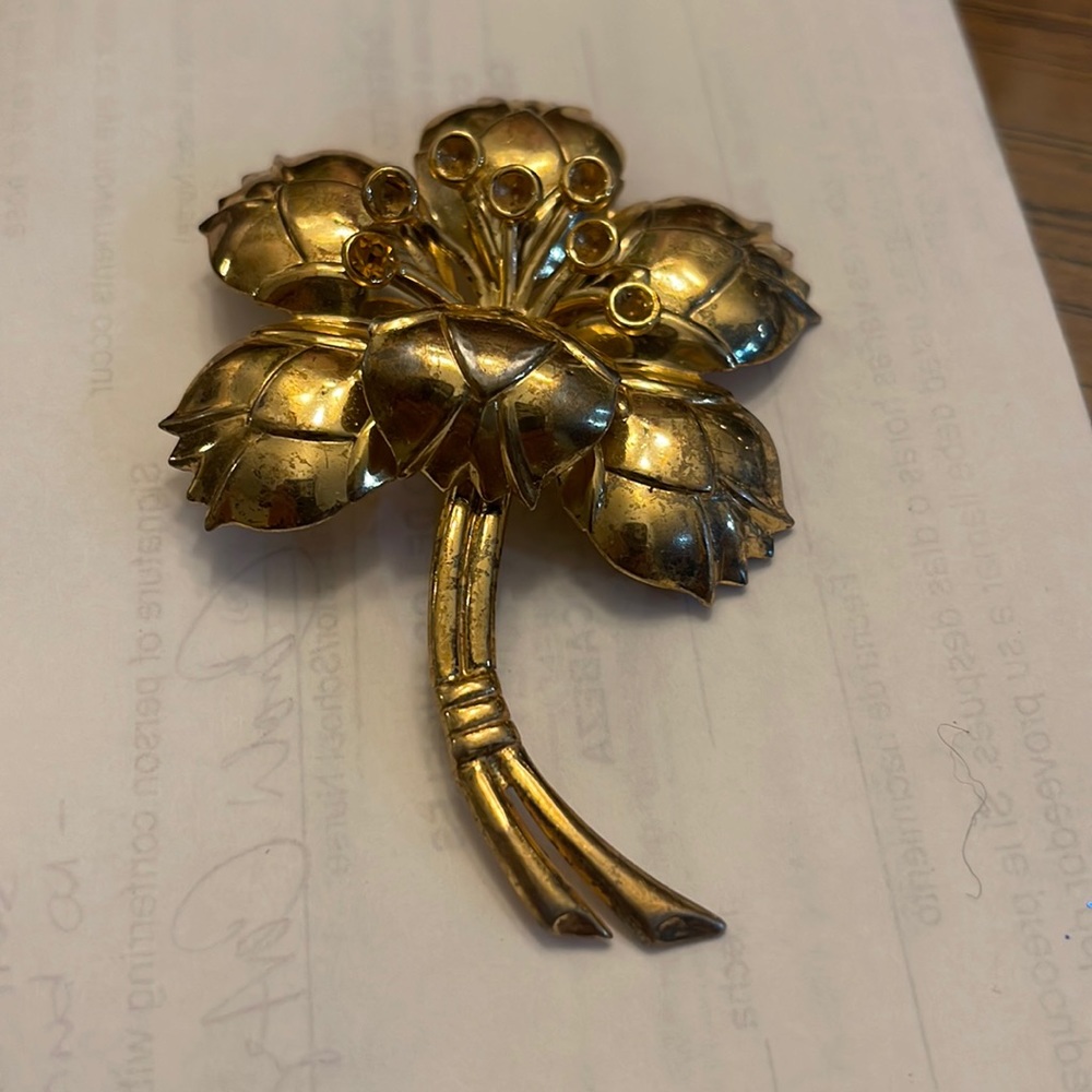 Vintage Sterling Silver Glass Floral Bouquet Brooch 18g